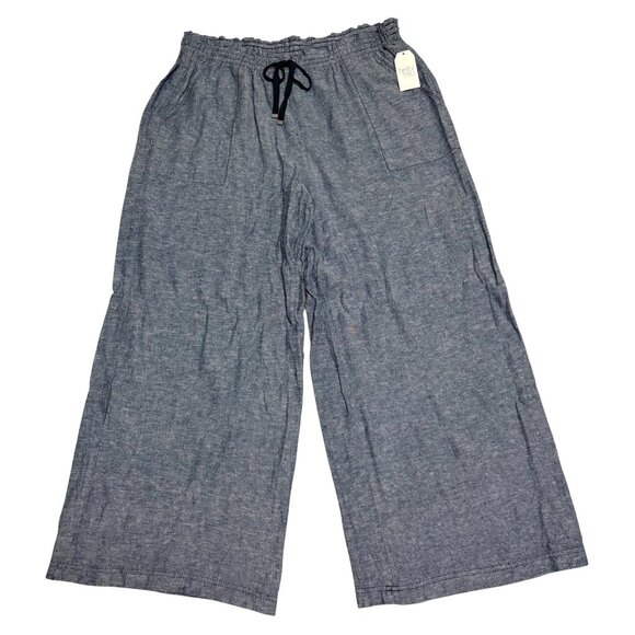 Womens 2XL Time & Tru Blue Chambray Wide-Leg Pants Drawstring Waist Linen Rayon - Picture 1 of 7